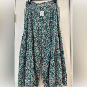 Free People Free People One Wide Leg Tiered Ruffle Pants Skirt Teal Floral Small